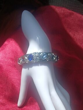 Silver-Tone Crystal Bracelet with Blue and Clear Stones